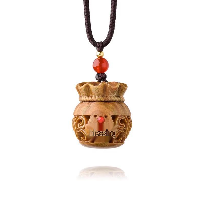 Green Sandalwood Fortune Bag Charm Keychain Necklace 