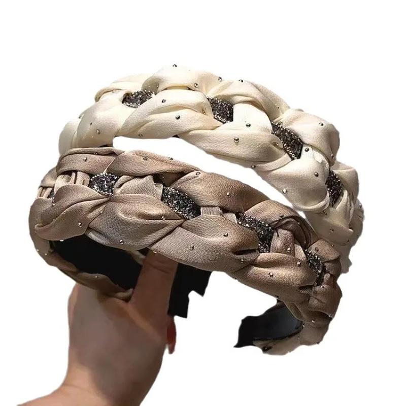 Korean Fashion Sweet Shiny Twisted Braid Headband Women Girl Wide Side Hairband Simple Mesh Hair Hoop Headwear Hair Accessories