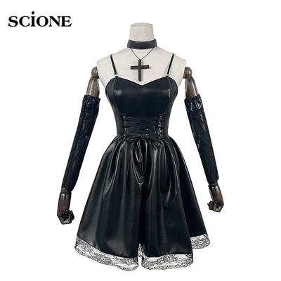 XS~3XL Updated Death Note Cosplay Costume Misa Amane Imitation Leather Sexy  Dress +gloves+stockings+necklace Uniform Outfit  Cosplay Costume