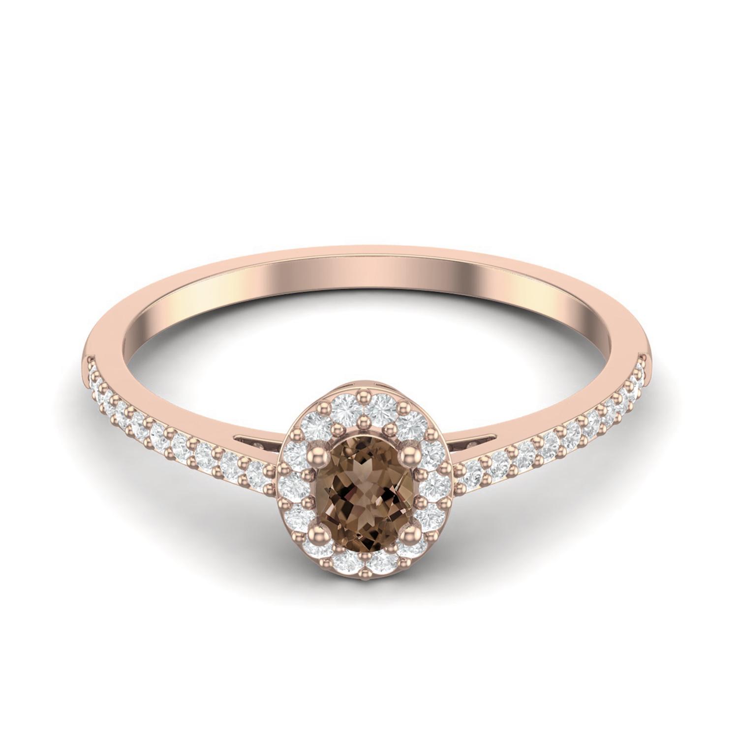 

925 Sterling Silver Rose Vermeil 0.50 Ctw Oval Smoky Quartz Solitaire Accents Women Wedding Ring 5 ярко-розовый
