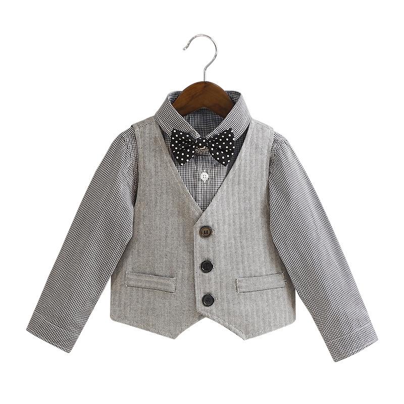 Children's Vest Set Spring Style Flower Boy Wedding Outfit Baby Birthday First Birthday Dress Boys' British Gentleman Performance Costume