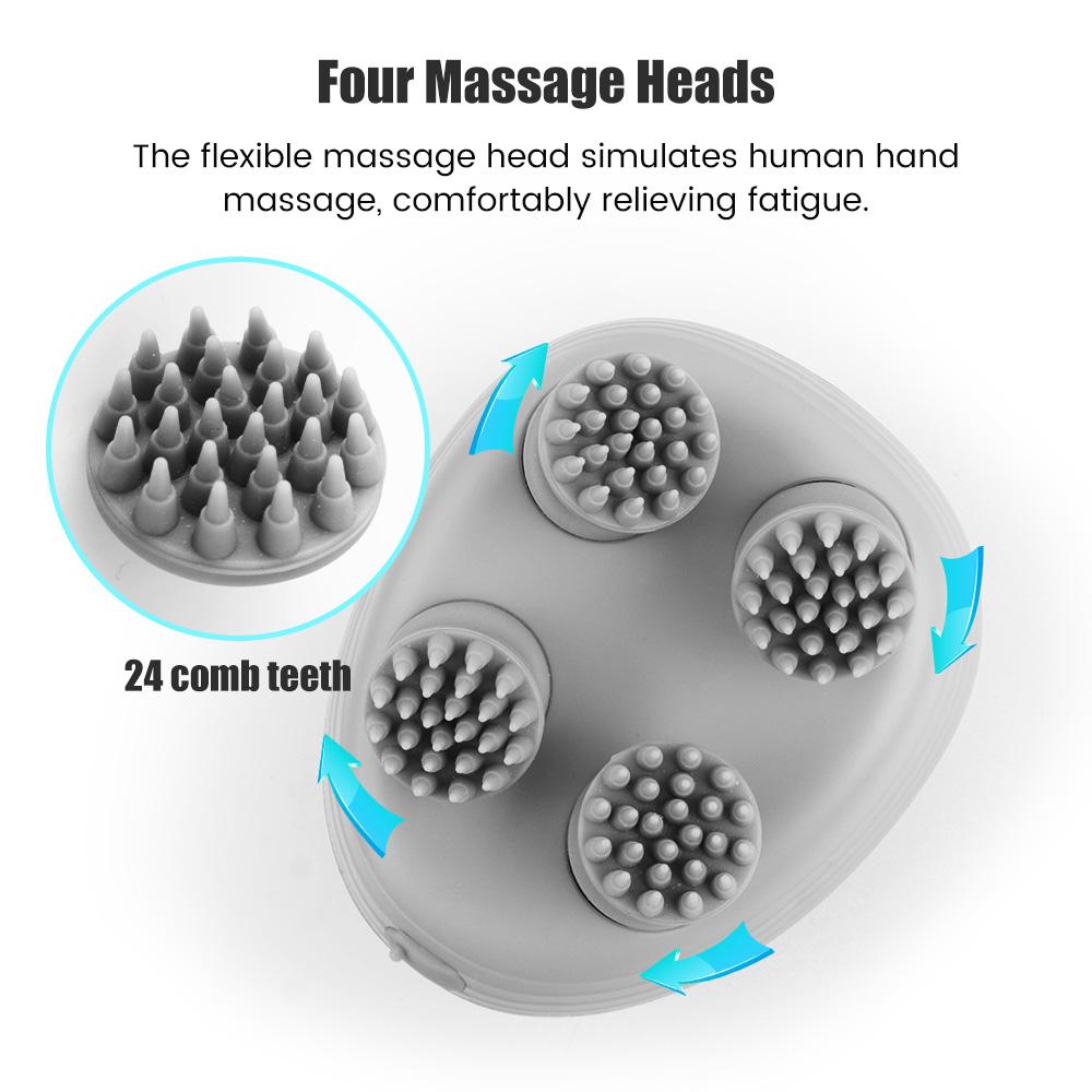 Electric Head Scalp Massager with 4 Kneading Massage Heads Body Deep Tissue Massager for Hair Growth Relaxtion and Cat Pet Claw