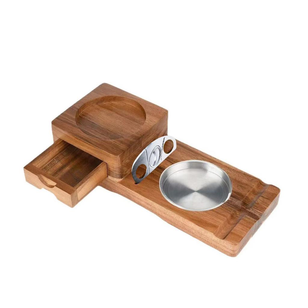 Multi Function Solid Wood Cigar Ashtray with Drawers Whiskey Cup Holder Tray Cigar Box Accessories Holder Smoking tools