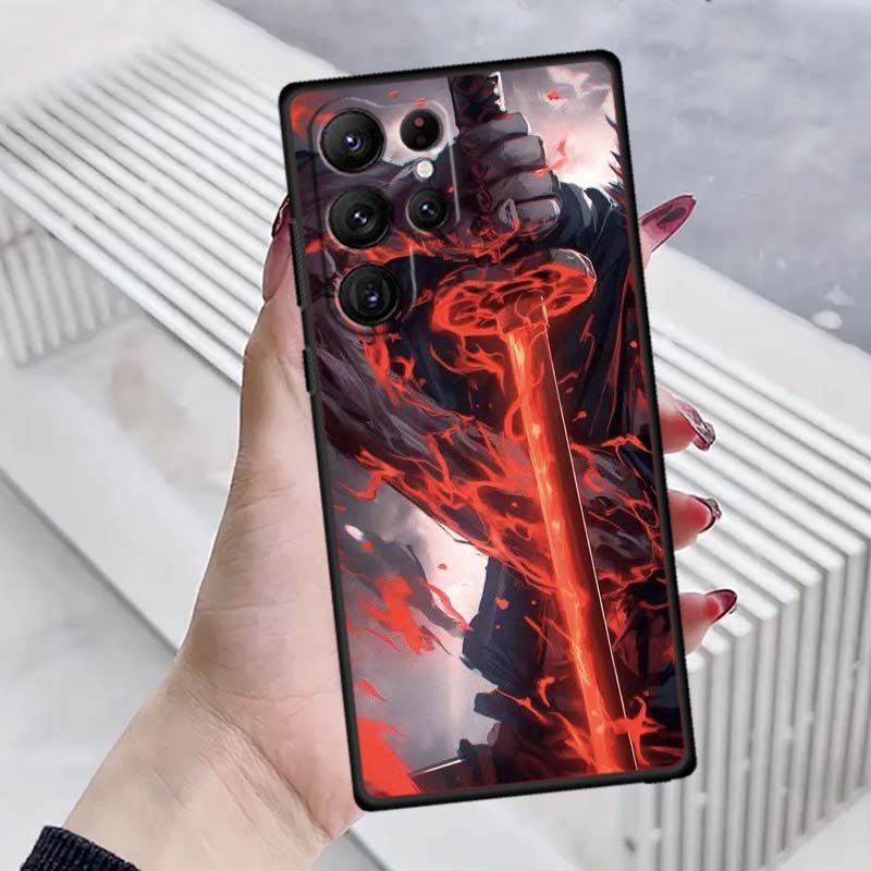 Ancient style swordsman For Samsung Galaxy S26 S25 S24 S23 S22 S21 S20 Ultra Plus FE 5G Black Soft TPU Phone Case