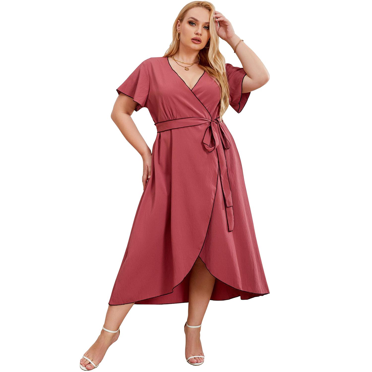 

Женские платья больших размеров, кардиган с V-образным вырезом, на шнуровке, свободного покроя, миди, летнее, праздничное, рабочее, вечернее, вечернее, выходное платье 4XL коралл розовый