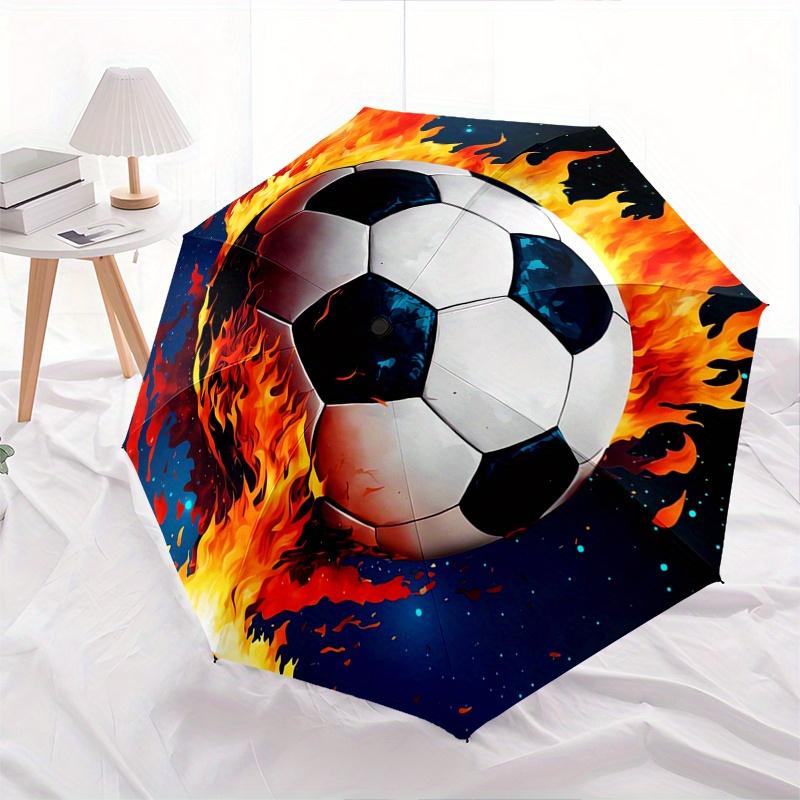 Soccer Ball, Flames Automatic folding umbrella  simple eight rib design, bright color pattern, durable iron frame, ideal for travel and outd
