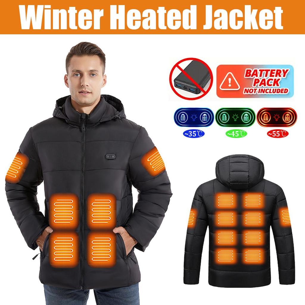 Mens Womens Heated Jacket Winter Outdoor USB Vest 15 Heating Pads 3 Temperature Settings Battery Not Included