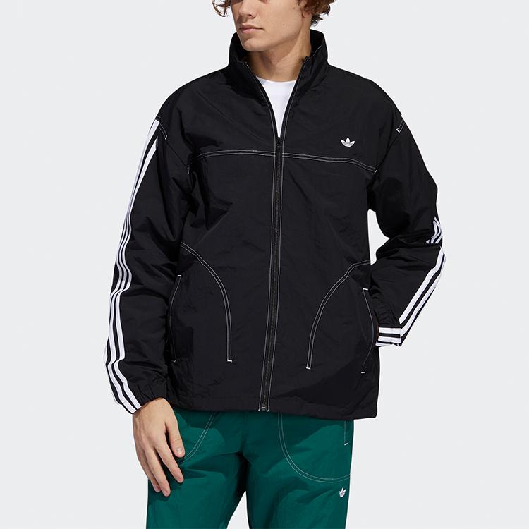 Adidas Originals Trefoil Embroidered Logo Stand Collar Sport Jacket Men Jacket Black GD2057