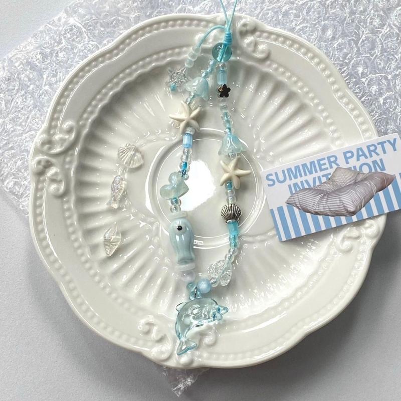 

Phone Strap Lanyard Cute Blue Dolphin Sea Bead Accessories Schoolbag Keychain Kawaii Diy Cases синий