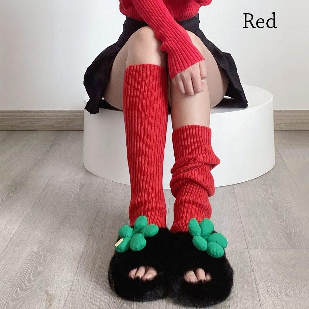 

1 Pair Women Girls Gaiters Winter Long Footless Socks Leggings Leg Warmers Knee High Socks червоний