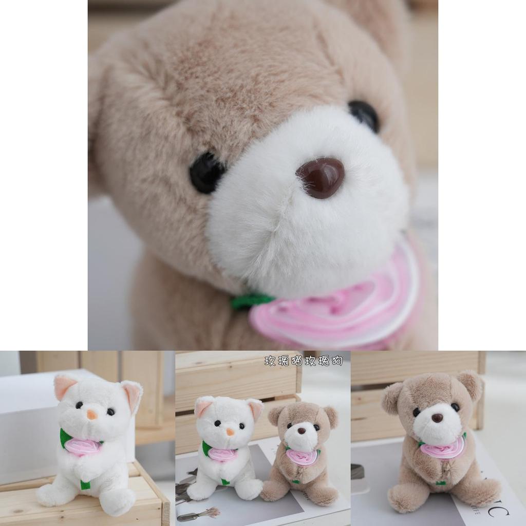 Plush Rose Dog Cat Dolls Toys Stuffed Animals Pp Cotton Filling White Brown