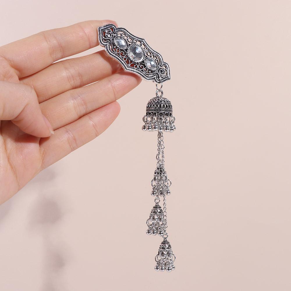 Vintage Turquoise Tassel Bell Hair Clip Elegant Crystal Ethnic Style Hairpin Side Clip Retro Chinese Style Hair Accessories