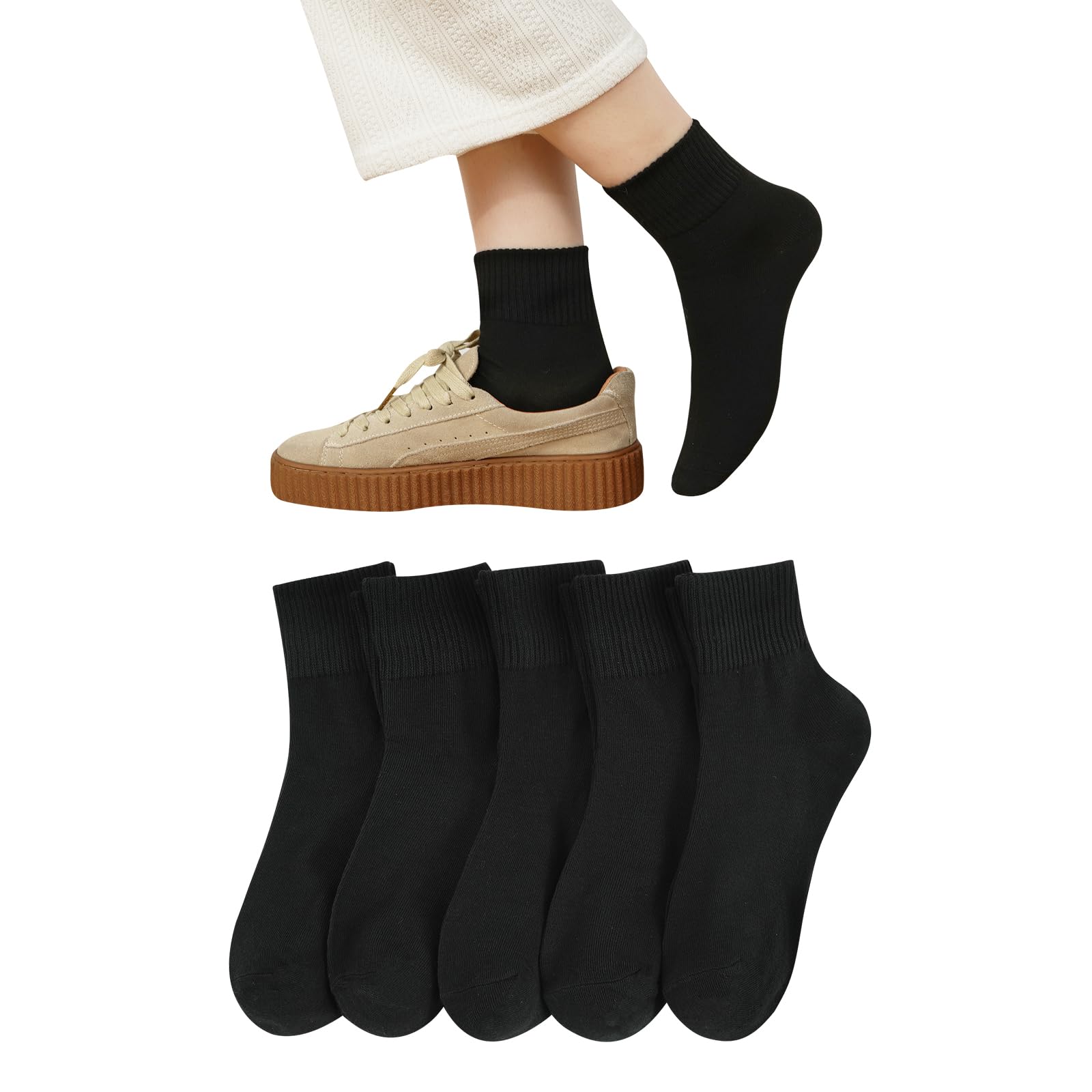 

DAMILY Black Crew and Casual Sports Long Indoor Sizes Women s Socks, 5-Pair Set, Spring, Autumn, Winter, Moisture-Wicking, Quick-Drying, Cotton,