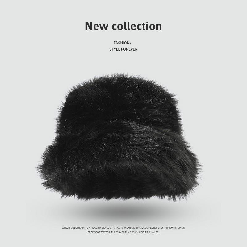 Womens Faux Fox Fur Winter Warm Hat With Wide Brim Ear Protection Solid Color Plush Cap In Multiple Shades