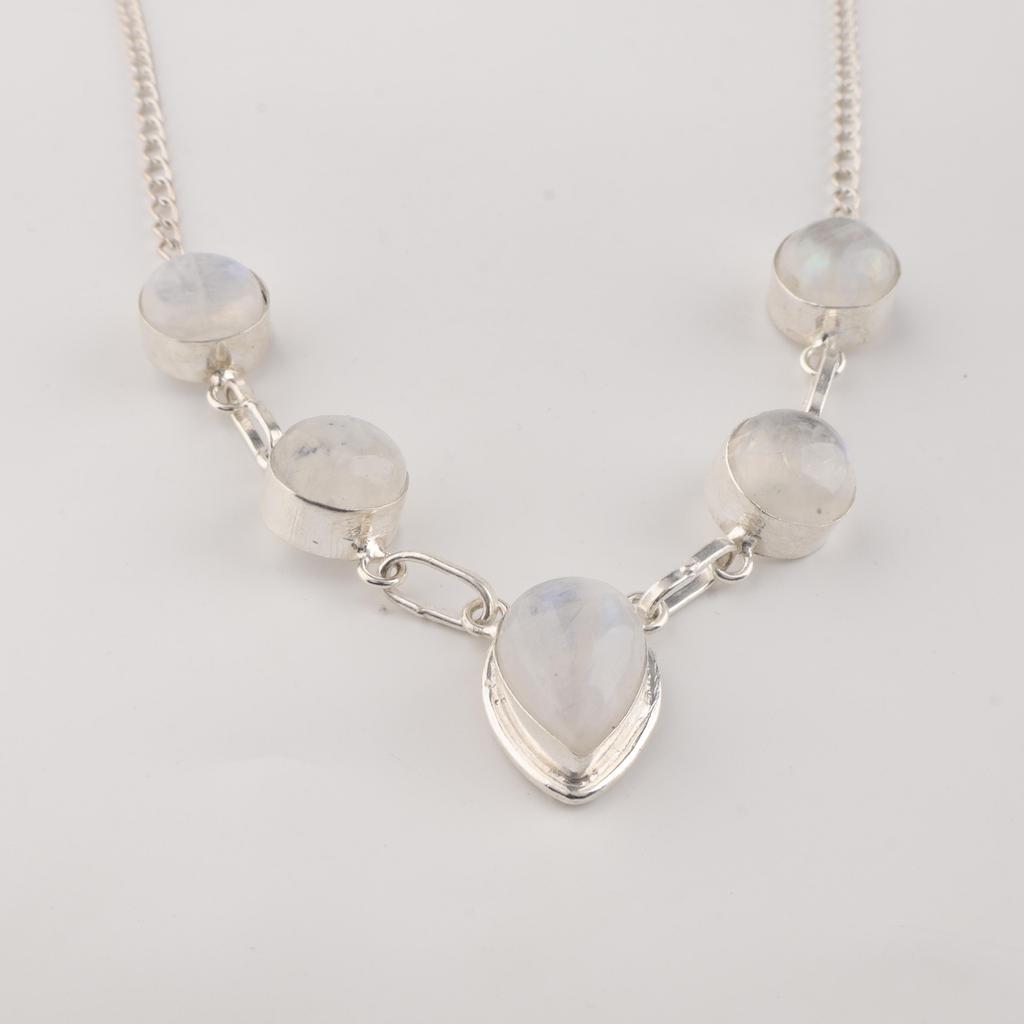 Kamień Księżycowy Tęczowy Srebro Próby 925 Ręcznie Robiona Biżuteria Naszyjnik Damski 16-18" RN-3-23