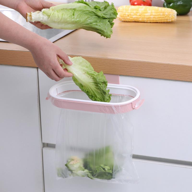 Wall-Mounted Trash Bag Holder & Storage Rack with Lid and Hook for Kitchen Cabinets