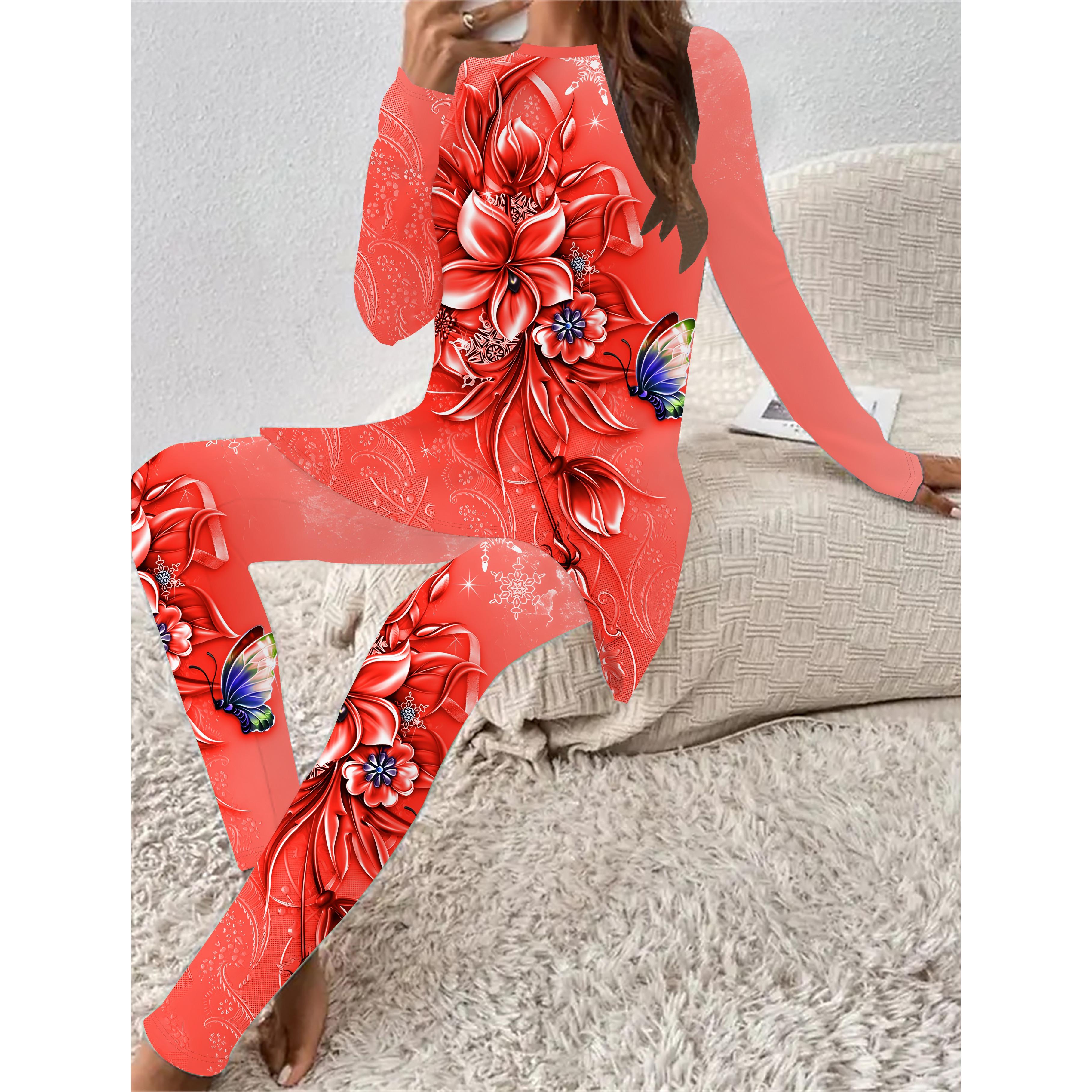 

Euro-American Fashion 3D Flower Print Women s Four-season Long-sleeved T-shirt + Long Pants Two-piece Set. Perfect Gift for New Year 8XL червоний