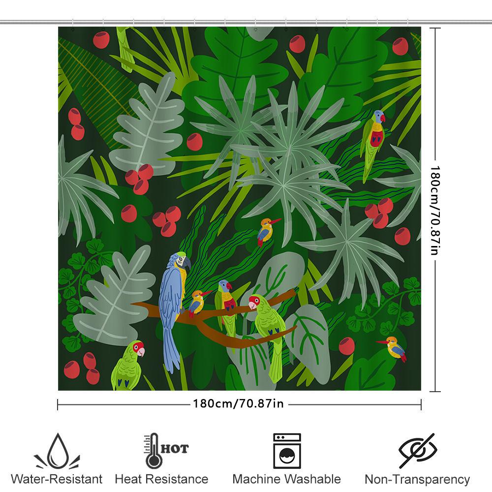 Exotic Tropical Greenery Shower Curtain With Birds Modern Bathroom Decor For Home Decoration