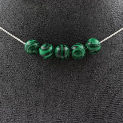 Stones and Minerals. 5 Malachite Pearl Necklace (with Resin) 8 Mm. Steel Chain Necklace Women, Men. Customizable Size.