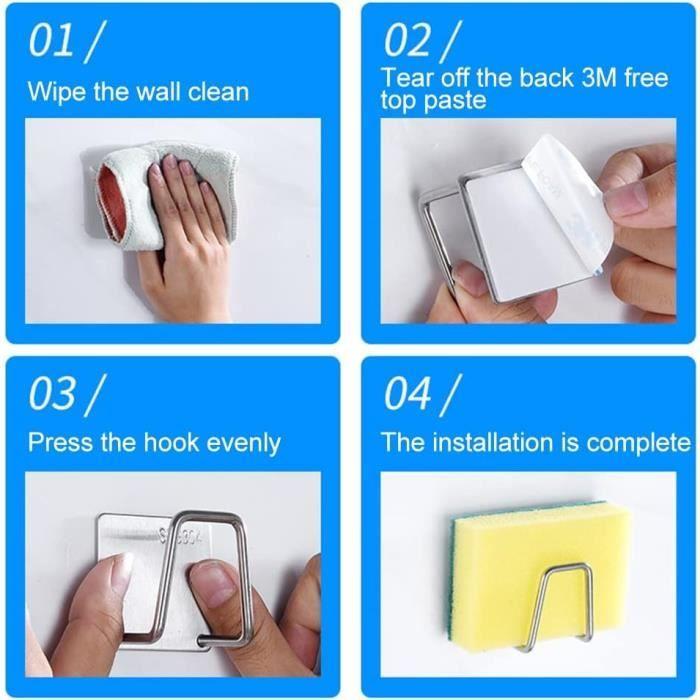 Sponge Holder - Stainless Steel - 4 Pieces - Self-Adhesive - Waterproof - Corrosion-Resistant