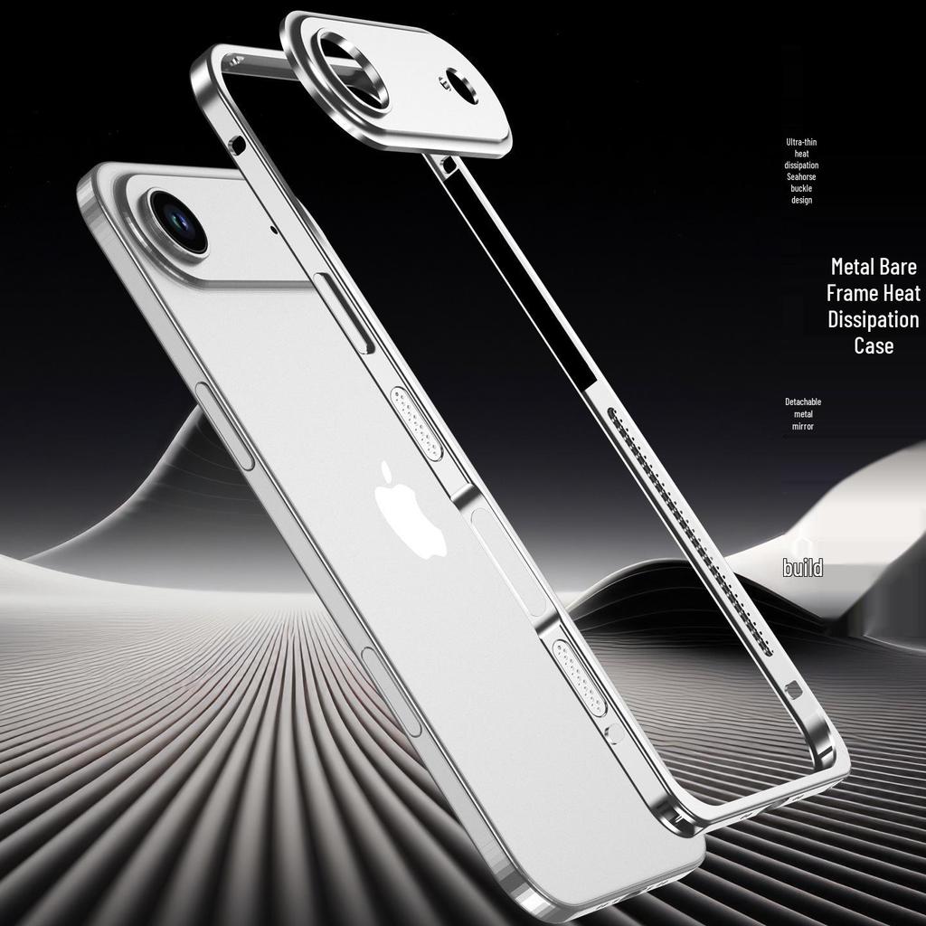 Capa de Metal Leve iPhone 17 Air com Lente e Fivela de Cavalo Marinho para 16 Pro - Moderna para Todos