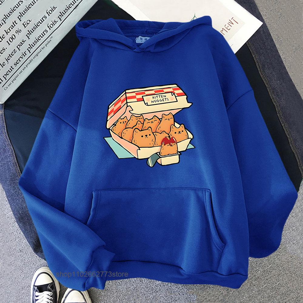 Kitten Nuggets Happy Hoodies Women Kawaii/cute High Street Sweatshirts Cat Biscuits Dipping Sauce Long Sleeve Men