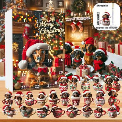 2D Teckels Adventskalender Kat Hanger Ornament 24 Dagen Kerst Aftelkalender Kerstboom Hanger Kerstcadeau