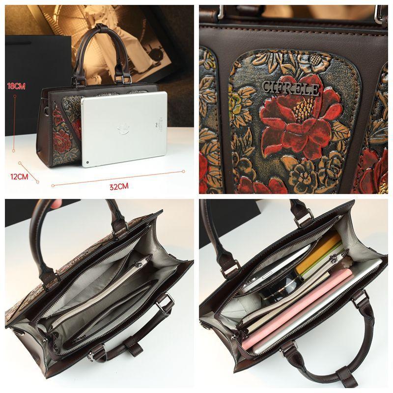 Atmospheric Retro Splicing Temperament Mother Bag Messenger Bag Large Capacity Leather Women'S Bag Middle-Aged And Elderly