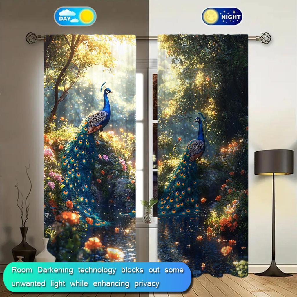 2-Panels Magnificent Blue Peacock Drea Curtains   Distinctive Printed Curtains   Suitable for Gifting To Family and Friends