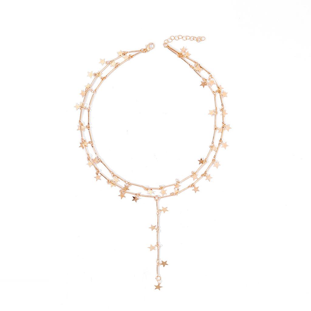 European and American jewelry retro star long fringed necklace, simple personality ins geometric metal wind collarbone chain