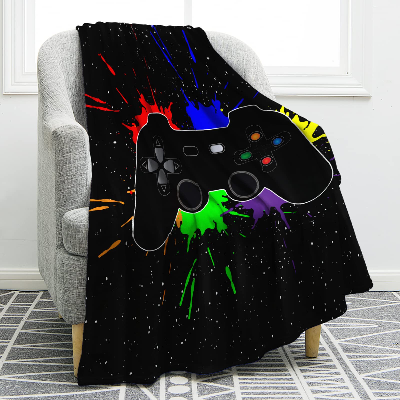 

VIKAMA Gaming Wind Cover Blanket Gamepad Gradient Dazzle Color Sofa Blanket Bedroom Blanket Home Four Seasons Blanket 75X90CM(2.5X3FT