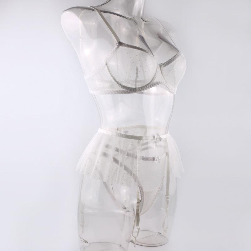 Aesthetic White Bride Sexy Lingerie Set Three Piece Small Skirt with Steel Ring Single Layer Perspective Y2k Tease Sets Women