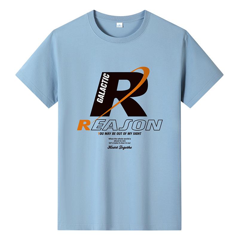 

QICED Летняя футболка с короткими рукавами, мужская футболка с круглым вырезом и трендовым низом XL светло-синий