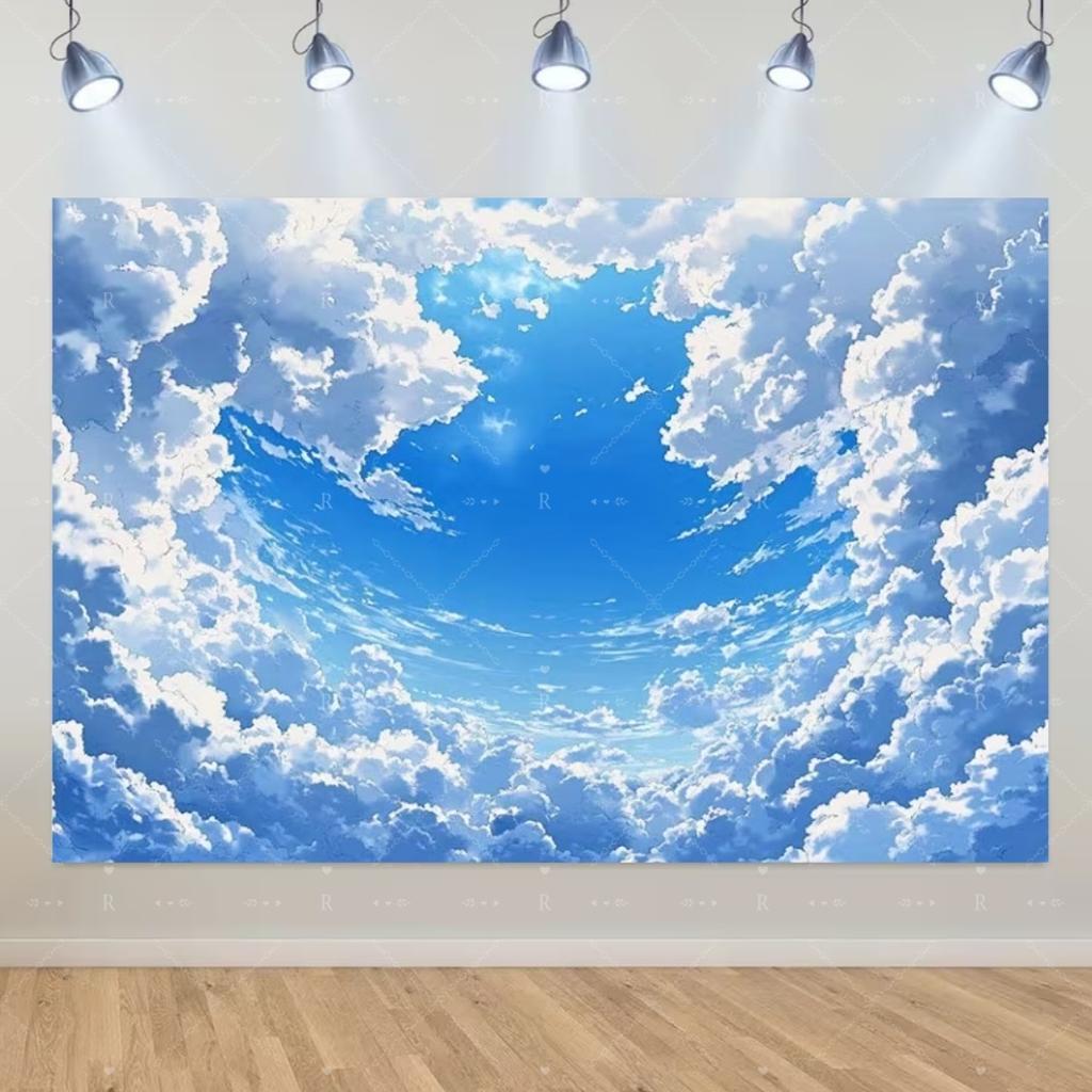 Blue Sky White Cloud Background Natural Landscape Home Party Decoration Backdrop Portrait Photography Banner Baby Shower Props