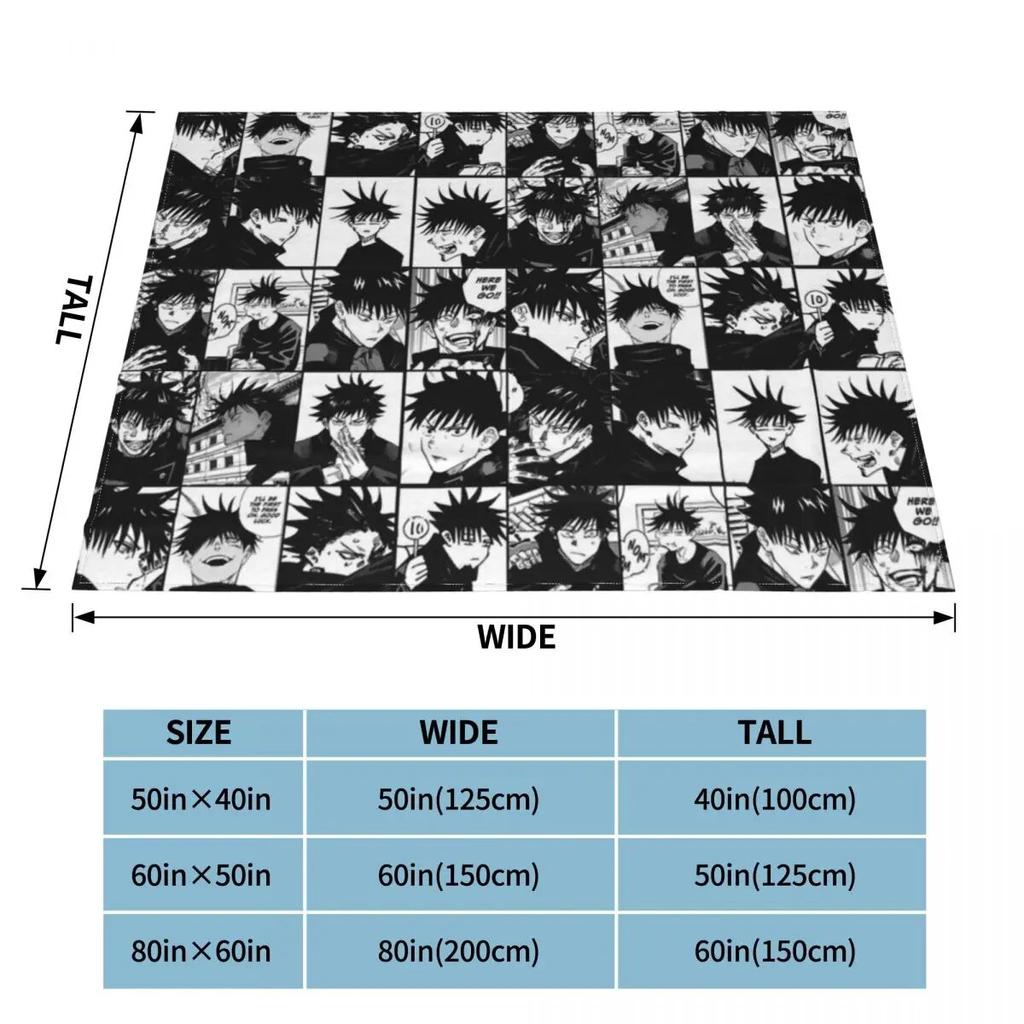 Fushiguro Megumi Manga Collage Blanket Fleece Jujutsu Kaisen Anime Lightweight Thin Throw Blankets for Airplane Travel Bed Rug