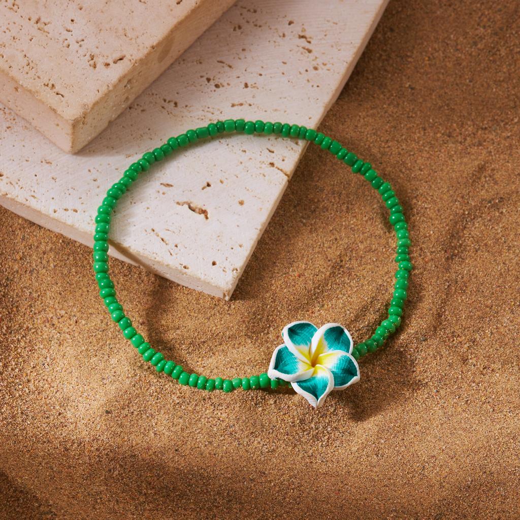 Simple Handmade Rice Bead Chain Anklets for Women Bohemian Colorful Egg Flowers Pendant Anklets Fashion Barefoot Jewelry Gifts