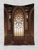 Gothic Tapestry Antique Myst Gate with Pattern and Curvings Design IllustrationHanging for Bedroom Living Room DormDark Brown