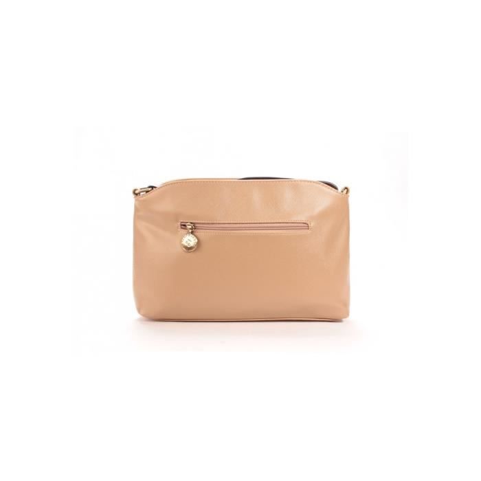 Sac Bandoulière - Le Temps des Cerises - Taupe/Mandarine - Pochette Amovible - Bandoulière Réglable - 100% PU