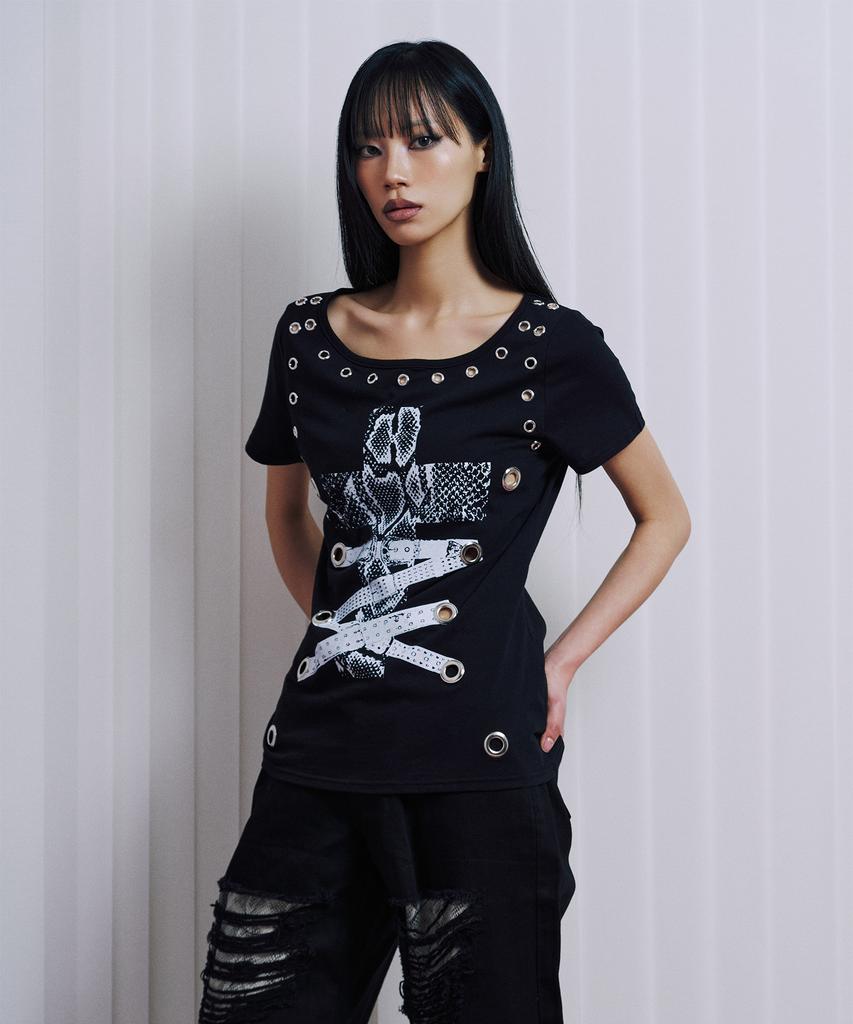 ILLIO Black Eyelet T-Shirts
