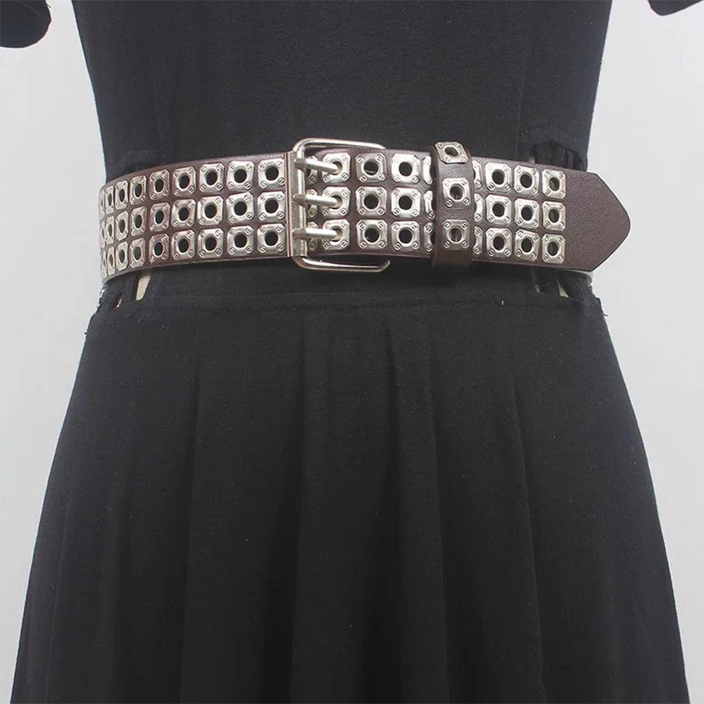 Fashion Metal Buckle Rivet Belt PU Leather Hollow Out Waistband Punk Style Belt Matching for Gifts