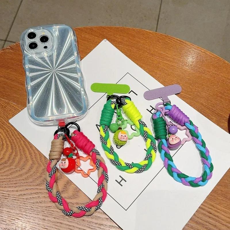 1pc Creative Cartoon Mobile Phone Universal Lanyard Three-Color Wrist Strap Hand-Woven Hand Rope Mobile Hanging Accessories