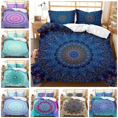 Juego de Funda Nórdica Mandala Bohemia Individual Queen King Tamaño Completo, Juego de Cama de Microfibra Azul Boho Chic para Niños, Niñas, Niños y Adolescentes