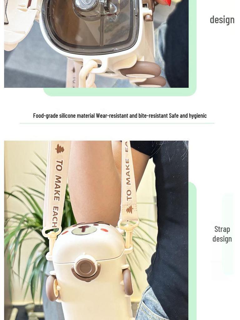 High-Capacity Children's Pop-Up Straw Water Cup - Portable Baby Bus Design