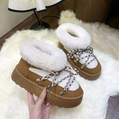Große Größe dicksohlige flauschige Schuhe vielseitige Samt-Schneestiefel verdickt 2025 Winter neu koreanische Version Baumwollschuhe Stiefel Damen kurzer Schaft