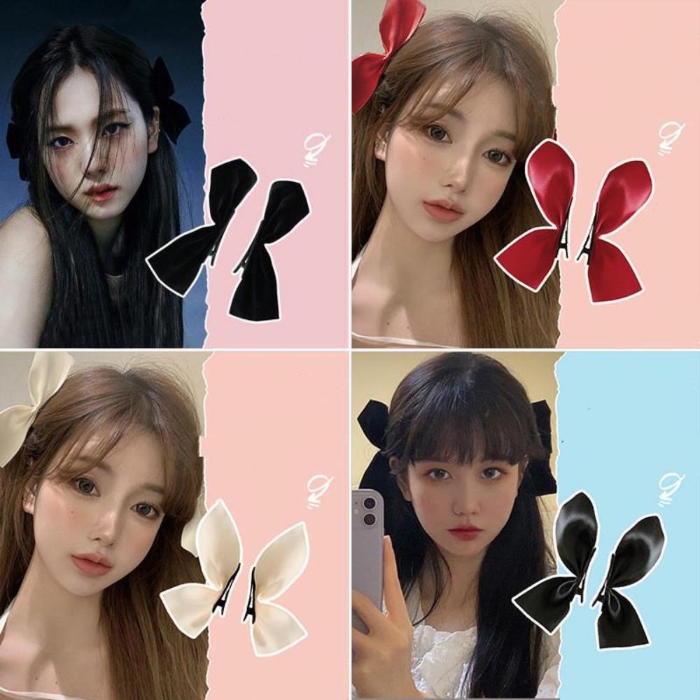 2pcs/set Solid Satin Bobby Hairpin Bowknot Hair Clip Elegant Bow Hair Clip  Girls
