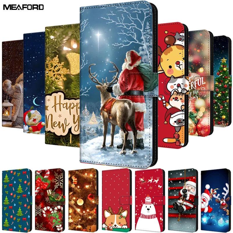 Leather Wallet Case For Infinix Smart 8 Plus Pro Stand Magnetic Flip Case For Smart8 pro Christmas Santa Cover Card Slots Funda