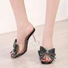 Fashion Comemore New Transparent High Heels  Slippers For Women Fashion Silver Crystal Bowknot Female Mules Slides Summer Sandals Shoes