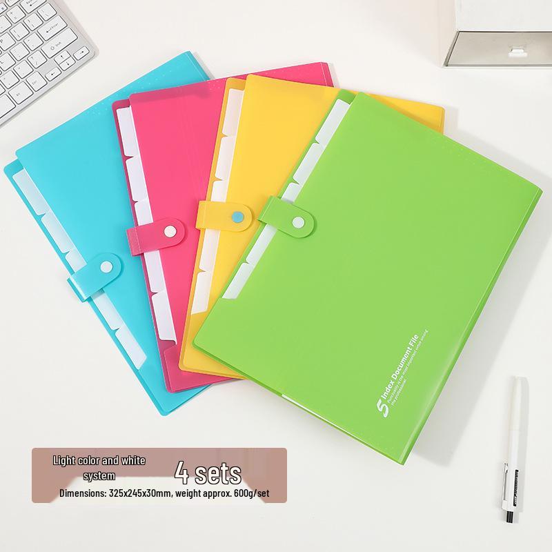 Korean 5-Piece A4 Document Binder: Colored Accordion File with Snap Button, Waterproof Student Folder