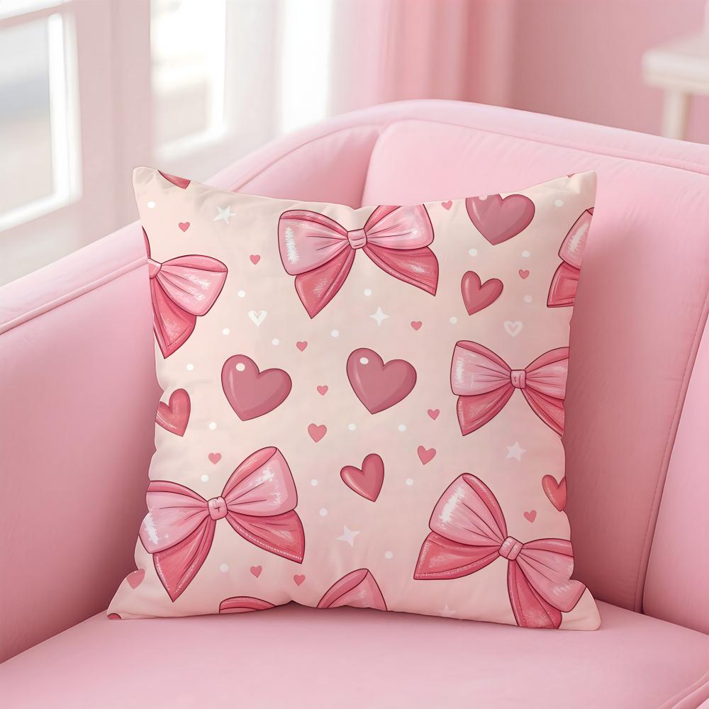 Elegant Cute Red and Pink Bowknot Cushion Cover Pillow Case Soft Friendly Fabric Concealed Zipper