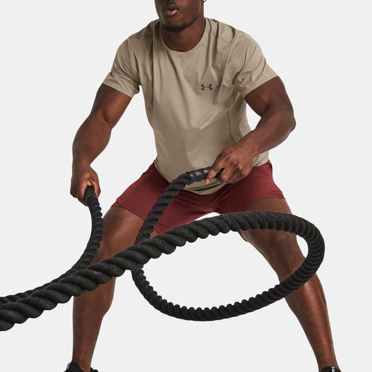 Under Armour Solid Logo Breathable Crew Neck Short Sleeve T-Shirt Men Tops Gray-Brown 1383668-203